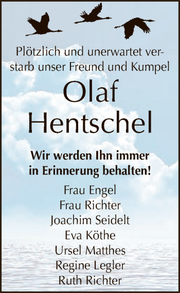 Traueranzeige von Olaf Hentschel von Super Sonntag Zeitz