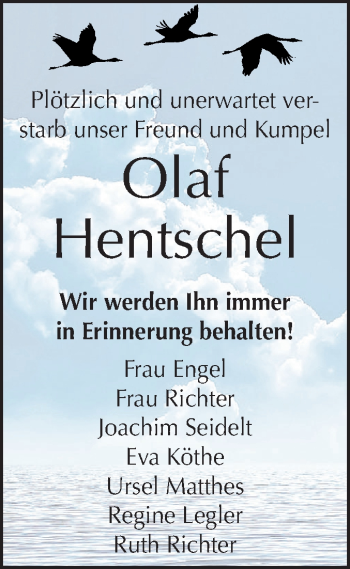 Traueranzeige von Olaf Hentschel von Mitteldeutsche Zeitung Zeitz