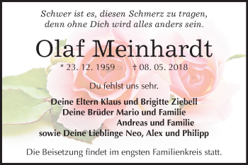 Traueranzeige von Olaf Meinhardt von Mitteldeutsche Zeitung Halle/Saalkreis