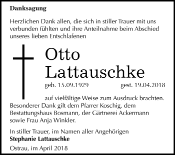 Traueranzeige von Otto Lattauschke von Mitteldeutsche Zeitung