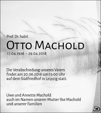 Traueranzeige von Otto Machold von Mitteldeutsche Zeitung Aschersleben