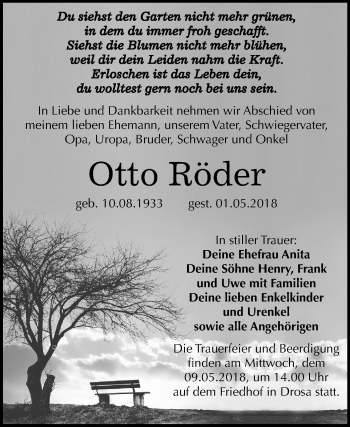 Traueranzeige von Otto Röder von Mitteldeutsche Zeitung