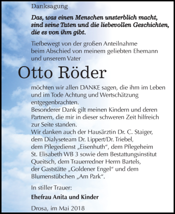 Traueranzeige von Otto Röder von Mitteldeutsche Zeitung Köthen