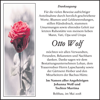 Traueranzeige von Otto Wolf von WVG - Wochenspiegel Bitterfeld