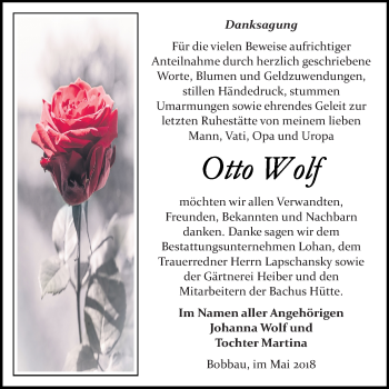 Traueranzeige von Otto Wolf von Mitteldeutsche Zeitung Bitterfeld