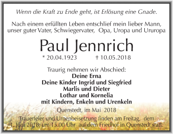 Traueranzeige von Paul Jennrich von Mitteldeutsche Zeitung