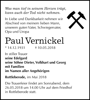Traueranzeige von Paul Vernickel von Mitteldeutsche Zeitung