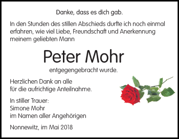 Traueranzeige von Peter Mohr von Mitteldeutsche Zeitung
