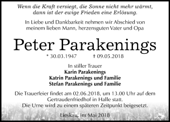 Traueranzeige von Peter Parakenings von Mitteldeutsche Zeitung Halle/Saalkreis