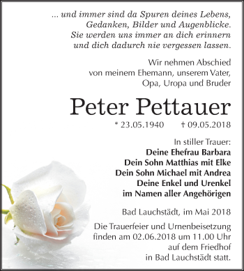 Traueranzeige von Peter Pettauer von Mitteldeutsche Zeitung Merseburg/Querfurt