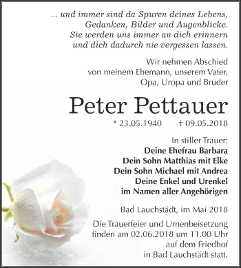 Traueranzeige von Peter Pettauer von WVG - Wochenspiegel Merseburg