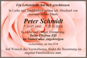 Traueranzeige von Peter Schmidt von Super Sonntag Aschersleben