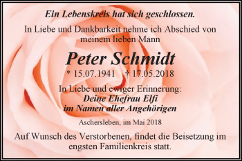 Traueranzeige von Peter Schmidt von Mitteldeutsche Zeitung Aschersleben