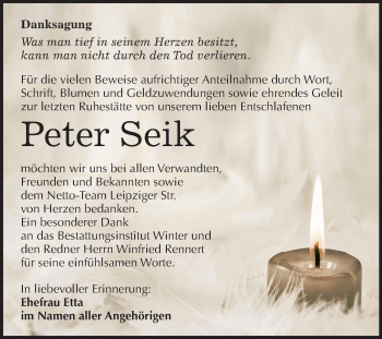 Traueranzeige von Peter Seik von Mitteldeutsche Zeitung Bitterfeld