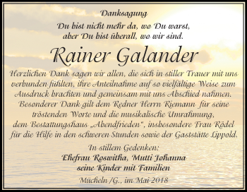 Traueranzeige von Rainer Galander von Mitteldeutsche Zeitung Merseburg/Querfurt