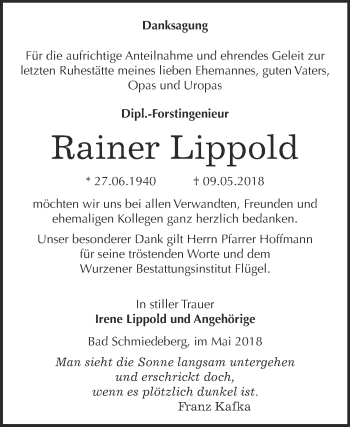 Traueranzeige von Rainer Lippold von Super Sonntag Wittenberg
