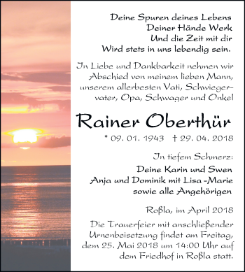Traueranzeige von Rainer Oberthür von Mitteldeutsche Zeitung