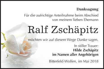 Traueranzeige von Ralf Zschäpitz von Mitteldeutsche Zeitung Bitterfeld