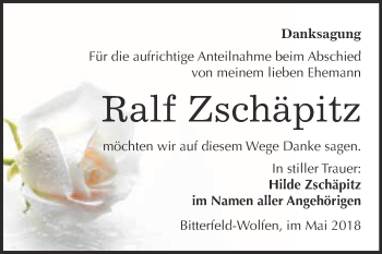 Traueranzeige von Ralf Zschäpitz von WVG - Wochenspiegel Bitterfeld