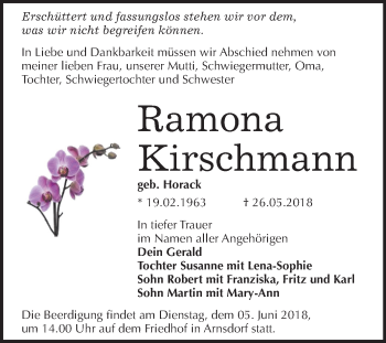 Traueranzeige von Ramona Kirschmann von Mitteldeutsche Zeitung