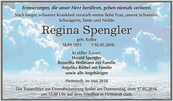 Traueranzeige von Regina Spengler von Super Sonntag SGH Mansf. Land