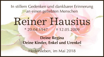 Traueranzeige von Reiner Hausius von Super Sonntag SGH Mansf. Land