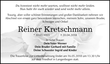 Traueranzeige von Reiner Kretschmann von Mitteldeutsche Zeitung Halle/Saalkreis