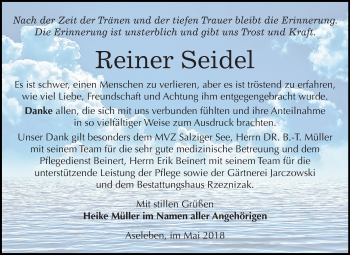 Traueranzeige von Reiner Seidel von Mitteldeutsche Zeitung