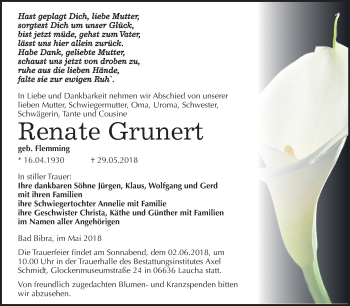 Traueranzeige von Renate Grunert von Mitteldeutsche Zeitung