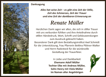 Traueranzeige von Renate Müller von WVG - Wochenspiegel NMB / WSF / ZTZ