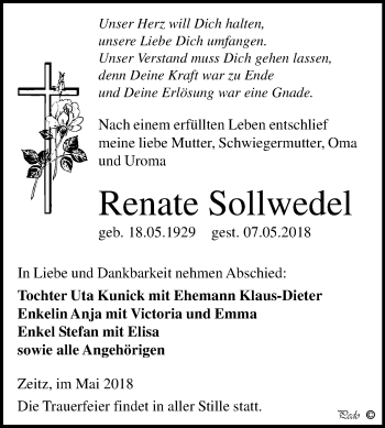 Traueranzeige von Renate Sollwedel von Mitteldeutsche Zeitung Zeitz