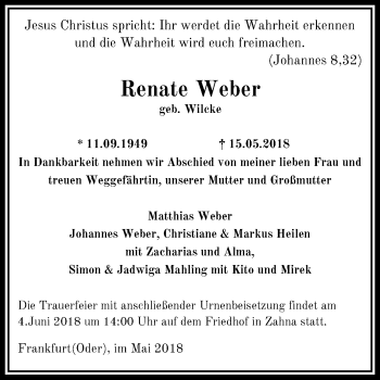Traueranzeige von Renate Weber von Mitteldeutsche Zeitung