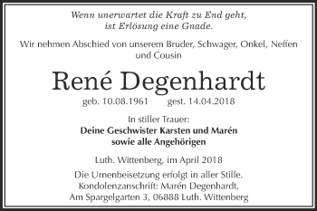 Traueranzeige von René Degenhardt von WVG - Wochenspiegel Wittenberg