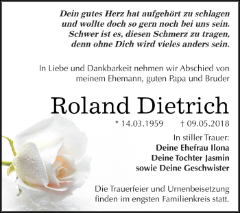 Traueranzeige von Roland Dietrich von WVG - Wochenspiegel Merseburg