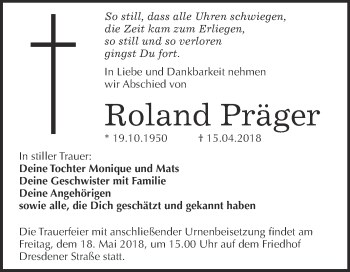 Traueranzeige von Roland Präger von Super Sonntag Wittenberg