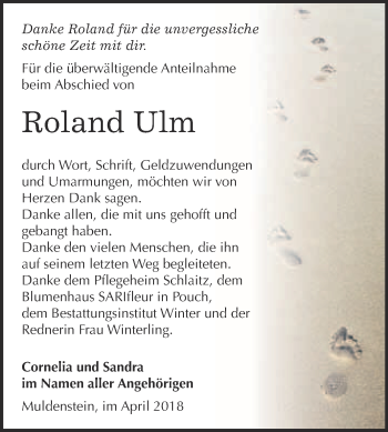 Traueranzeige von Roland Ulm von WVG - Wochenspiegel Bitterfeld
