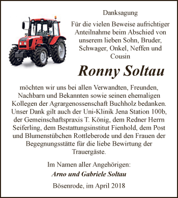 Traueranzeige von Ronny Soltau von Super Sonntag SGH Mansf. Land