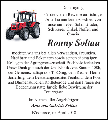 Traueranzeige von Ronny Soltau von Mitteldeutsche Zeitung