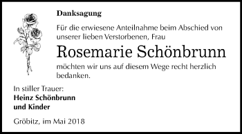 Traueranzeige von Rosemarie Schönbrunn von Mitteldeutsche Zeitung Weißenfels