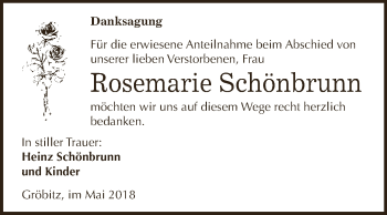 Traueranzeige von Rosemarie Schönbrunn von WVG - Wochenspiegel NMB / WSF / ZTZ