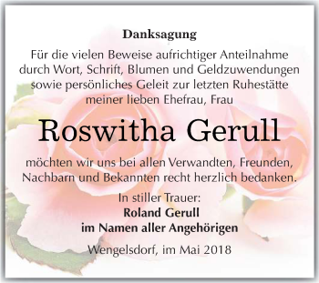 Traueranzeige von Roswitha Gerull von Super Sonntag Merseburg