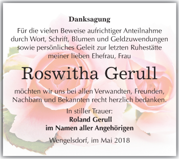 Traueranzeige von Roswitha Gerull von Mitteldeutsche Zeitung Weißenfels