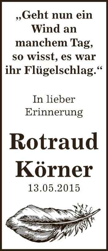Traueranzeige von Rotraud Körner von WVG - Wochenspiegel Dessau / Köthen