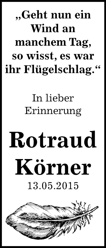 Traueranzeige von Rotraud Körner von Mitteldeutsche Zeitung Dessau-Roßlau