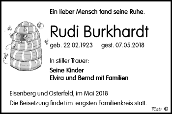 Traueranzeige von Rudi Burkhardt von Mitteldeutsche Zeitung Zeitz