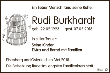 Traueranzeige von Rudi Burkhardt von Super Sonntag Zeitz