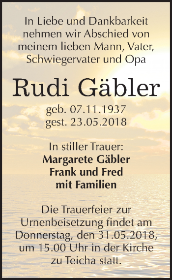 Traueranzeige von Rudi Gäbler von Mitteldeutsche Zeitung Halle/Saalkreis