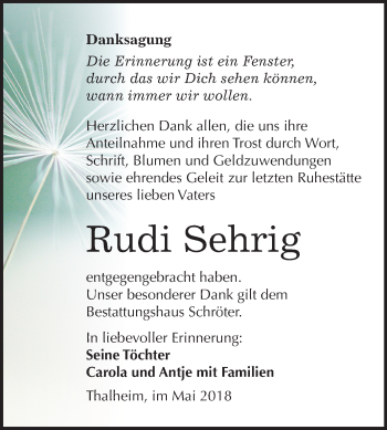 Traueranzeige von Rudi Sehrig von Mitteldeutsche Zeitung Bitterfeld