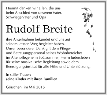 Traueranzeige von Rudolf Breite von Mitteldeutsche Zeitung