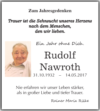 Traueranzeige von Rudolf Nawroth von Mitteldeutsche Zeitung Bitterfeld